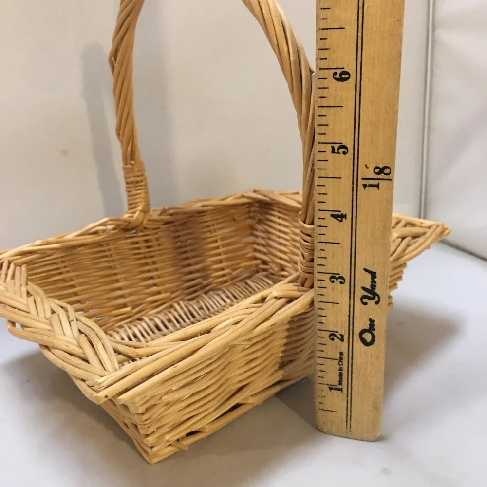 Wicker Gift Basket Rectangular Tan Small Woven Wood with Handle Berry Gathering